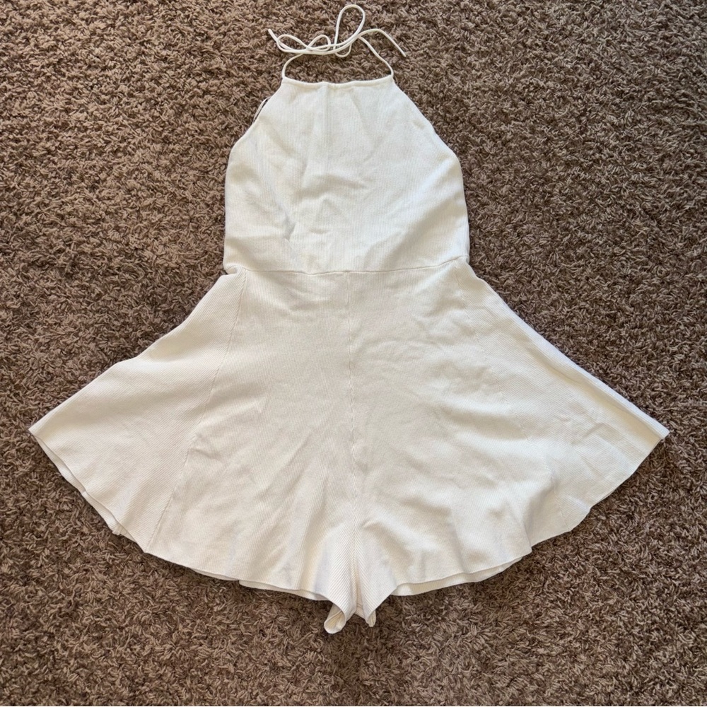 Free People Beach | Cream Halter Neck Romper